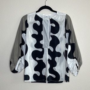 Diane von Furstenberg (DVF) 100% Silk Blouse in Taupe, Black, and Cream